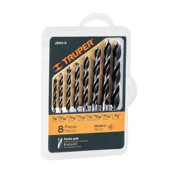 TRUPER JUEGO DE BROCAS DE MADERA X 8 PZS (1/8″-3/8″)-11338