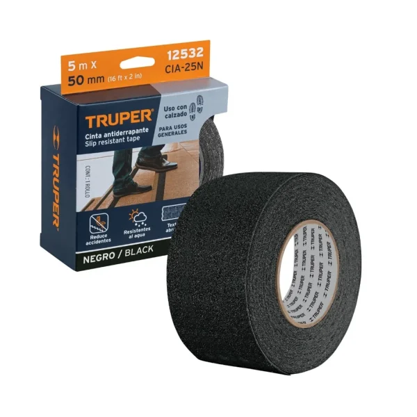 TRUPER CINTAS ANTIDESLIZANTES, NEGRAS, CON ABRASIVO LARGO 5M-12532